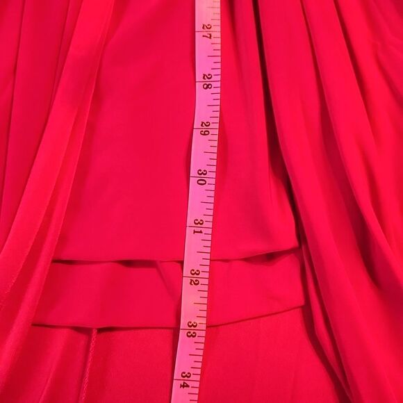 Misa Los Angeles Long Sleeve High Low Cocktail Holiday Formal Party Dress, Red - Picture 10 of 14